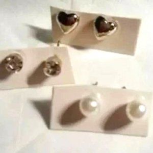 NEW 3 Pairs of Silver Tone Stainless Post Back Pieced Earrings Set Bundle Lot